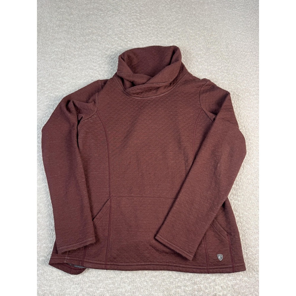 Kuhl Sweatshirt Womens Medium Red Cowl Neck Quilted Pullover Kangaroo Pocket